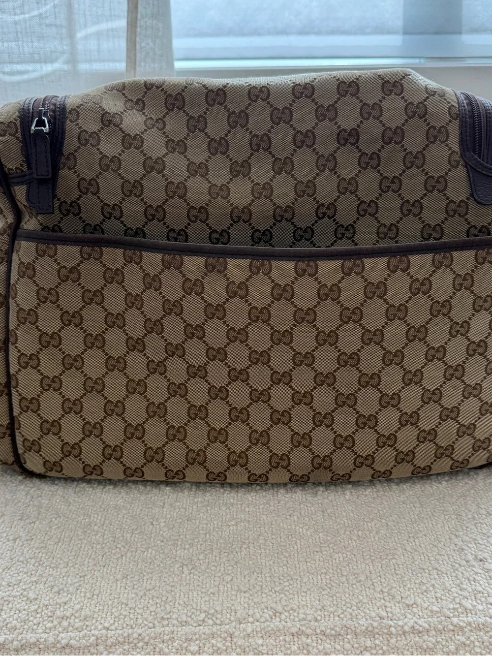 Gucci Diaper Bag Beige/Brown Monogram Messenger Bag with Adjustable Strap